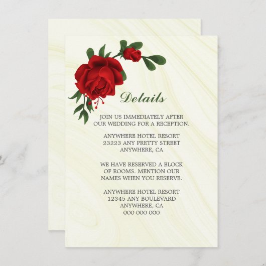 Carte D'accompagnement belle fleurs rouges détails verdure enceinte (Devant / Derrière)