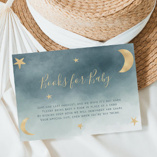 Carte D'accompagnement Belle lune d'or étoiles bleu apporter un livre bab