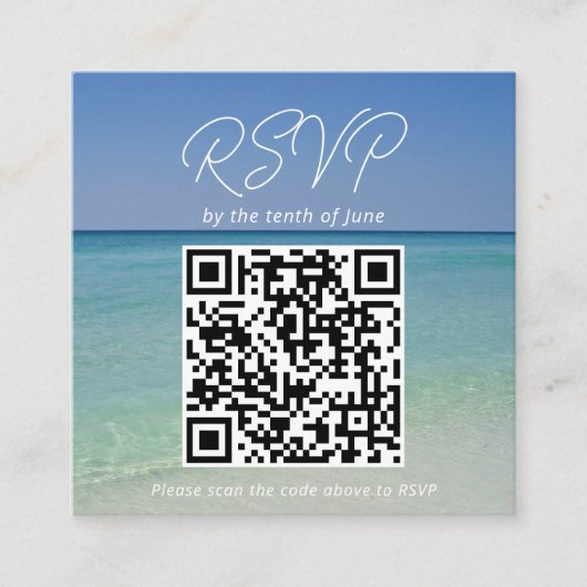 Carte D'accompagnement Belle plage Photographie Mariage QR Code RSVP (Devant)