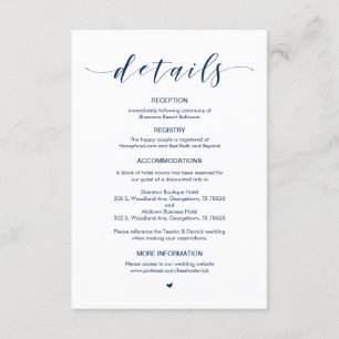 Carte D'accompagnement Belle police bleu marine, Détails du Mariage