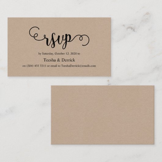 Carte D'accompagnement Belle rustique élégant kraft noir, Mariage RSVP (Devant / Derrière)