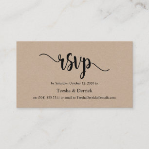 Carte D'accompagnement Belle rustique élégant kraft noir, Mariage RSVP