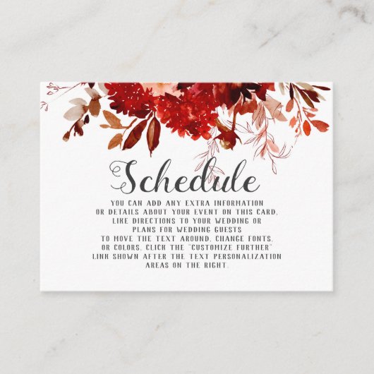 Carte D'accompagnement Belle Rustique Floral Cadre Mariage Horaire (Devant)