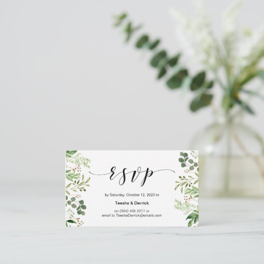 Carte D'accompagnement Belle verdure, Script noir, Mariage RSVP (Debout devant)