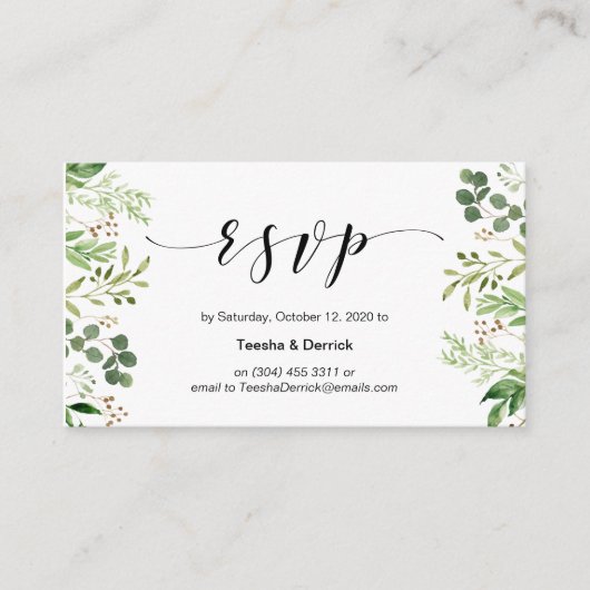 Carte D'accompagnement Belle verdure, Script noir, Mariage RSVP (Devant)