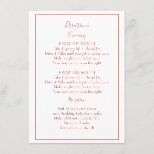 Carte D'accompagnement Belles directions corail et blanc  (Devant)