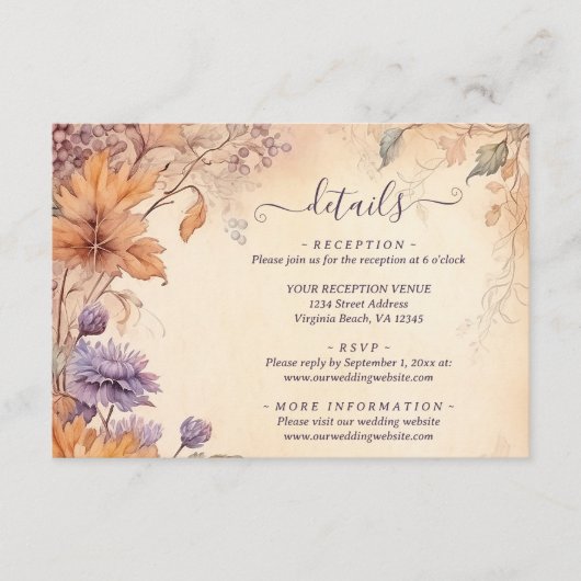 Carte D'accompagnement Belles fleurs d'automne Feuilles d'automne Détails (Devant)