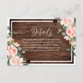 Carte D'accompagnement Belles Fleurs de Bleu et Mariage de Bois Rustique (Devant)