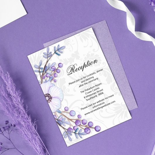 Carte D'accompagnement Berries florales pourpres et réception Mariage dam