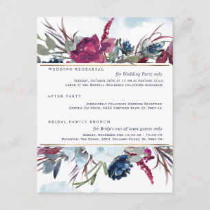 Carte D'accompagnement Berry Burgundy Blue Floral Détails du Mariage