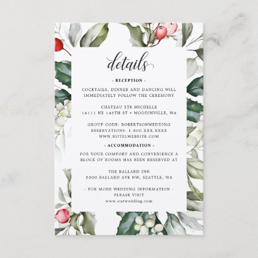 Carte D'accompagnement Berry | Noël | Détails du Mariage (Devant)
