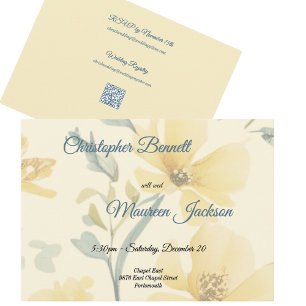 Carte D'accompagnement Beurre jaune pâle bleu floral aquarelle