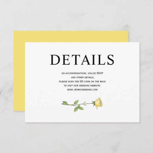 Carte D'accompagnement Beurre jaune rose fleurs QR détails du mariage (Devant / Derrière)