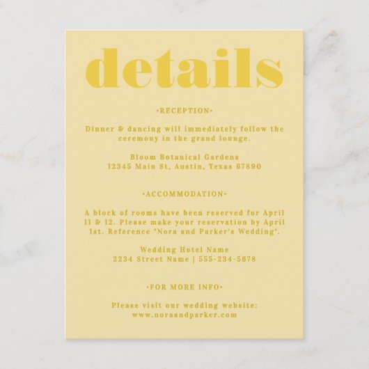 Carte D'accompagnement Beurre jaune simple Détails du Mariage (Devant)