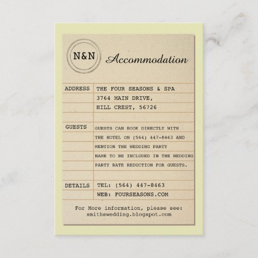 Carte D'accompagnement Bibliothèque M & Mme Hébergement Mariage Livres (Devant)