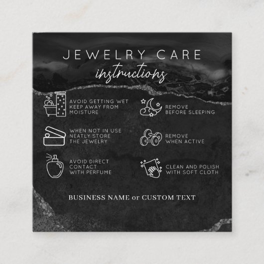 Carte D'accompagnement Bijouterie Merci Black Argent Agate Business (Devant)