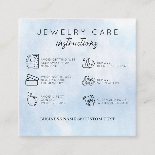 Carte D'accompagnement Bijoux Merci Aquarelle bleue (Devant)