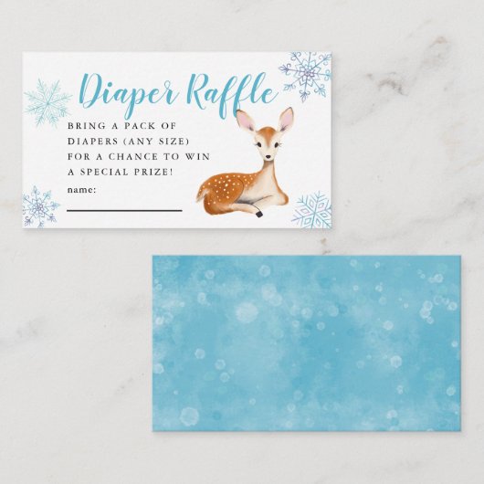Carte D'accompagnement Billet Baby shower d'hiver Deer Blue Diaper Raffle (Devant / Derrière)