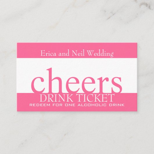 Carte D'accompagnement Billet bar à boisson rose pour réceptions de maria (Devant)