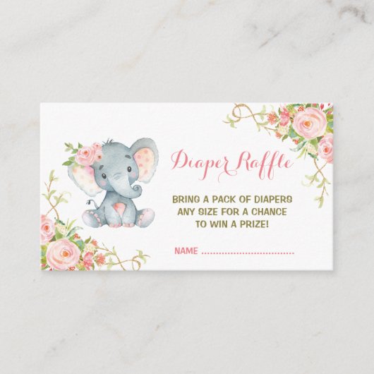Carte D'accompagnement Billet Boho Rose Floral Elephant Raffle (Devant)