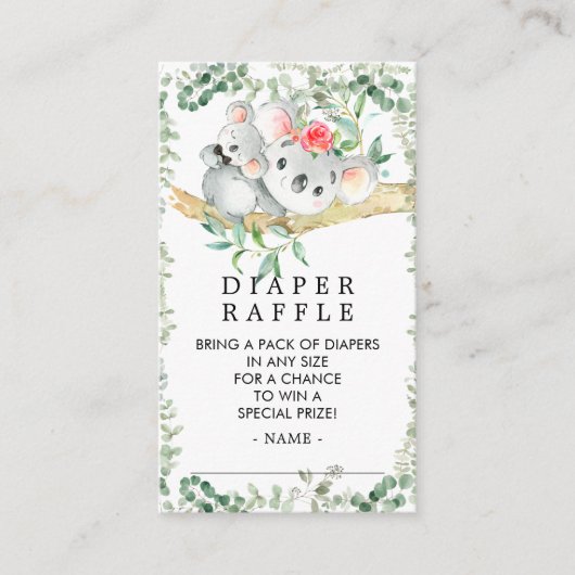 Carte D'accompagnement Billet Cute Koala Bear Baby shower Déchets Raffle (Devant)