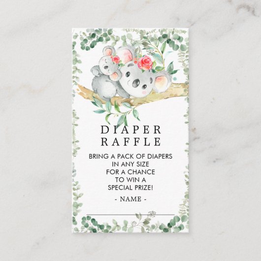 Carte D'accompagnement Billet Cute Koala Bear Baby shower Déchets Raffle (Devant)