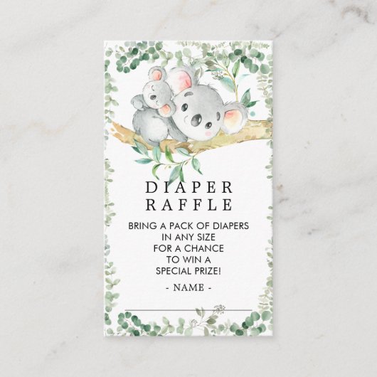 Carte D'accompagnement Billet Cute Koala Bear Baby shower Déchets Raffle (Devant)