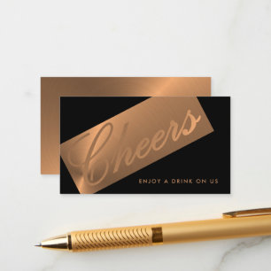 Carte D'accompagnement Billet de boisson "Cheers" écriture Or Rose & Noir