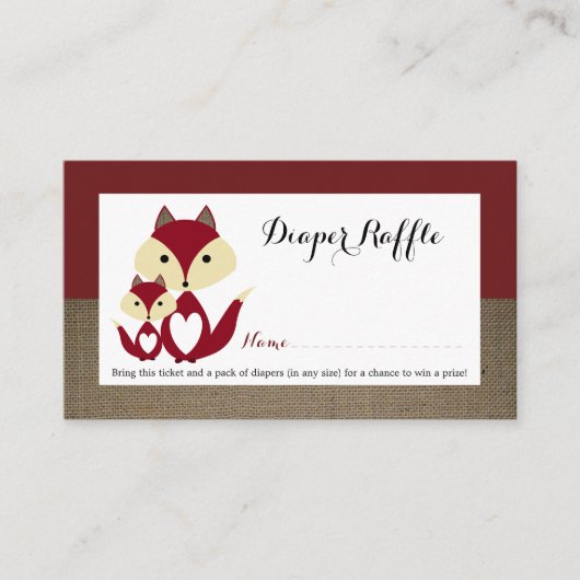 Carte D'accompagnement Billet de rabat Baby shower Red Fox Burlap (Devant)