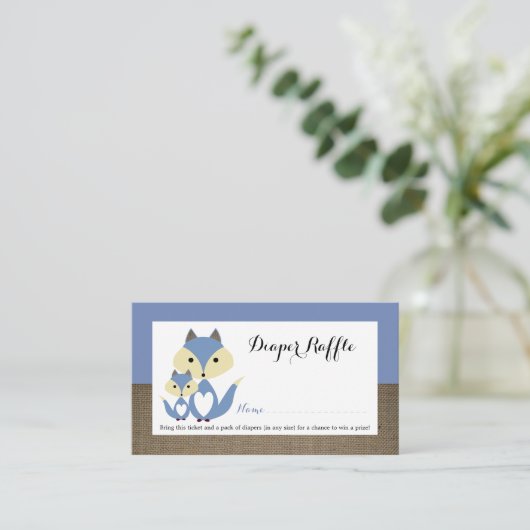 Carte D'accompagnement Billet de rabat de Baby shower Blue Fox Burlap (Debout devant)