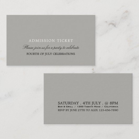 Carte D'accompagnement Billet d'entrée de conception simple (Devant / Derrière)