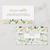 Carte D'accompagnement Billet Diaper floral blanc et or (Devant / Derrière)
