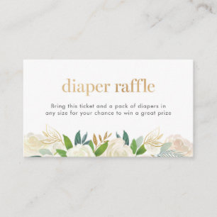Carte D'accompagnement Billet Diaper floral blanc et or