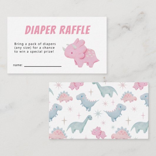 Carte D'accompagnement Billet Dinosaur fille Baby shower Déchets Raffle (Devant / Derrière)