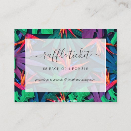Carte D'accompagnement Billet Exotic Tropical Fête des mariées Raffle (Devant)
