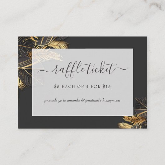 Carte D'accompagnement Billet Fête des mariées Tropical Noir & Or (Devant)