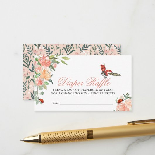 Carte D'accompagnement Billet Petit Lady Ladybug Rose Déchets Raffle (Devant/Arrière en situation)