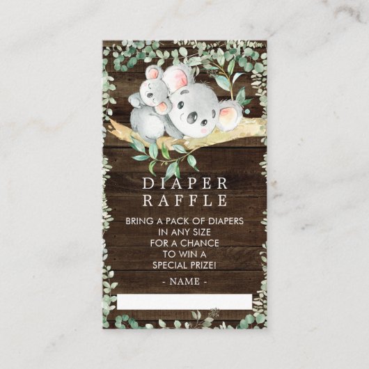 Carte D'accompagnement Billet Rustic Koala Bear Baby shower Déchets Raffl (Devant)