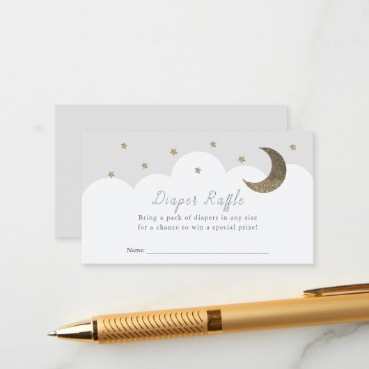 Carte D'accompagnement Billet Stars Lune & Nuages Grey Diaper Raffle (Devant/Arrière en situation)