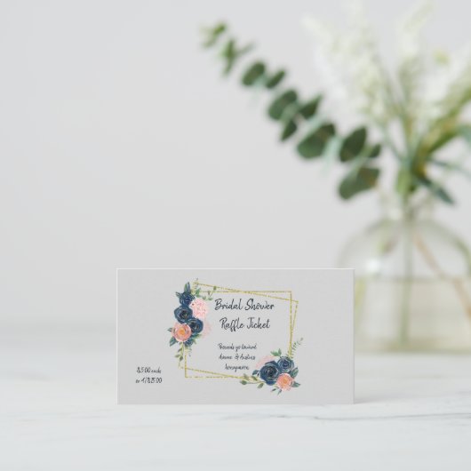 Carte D'accompagnement Billets de tombola de mariage bleu marine et rose (Debout devant)