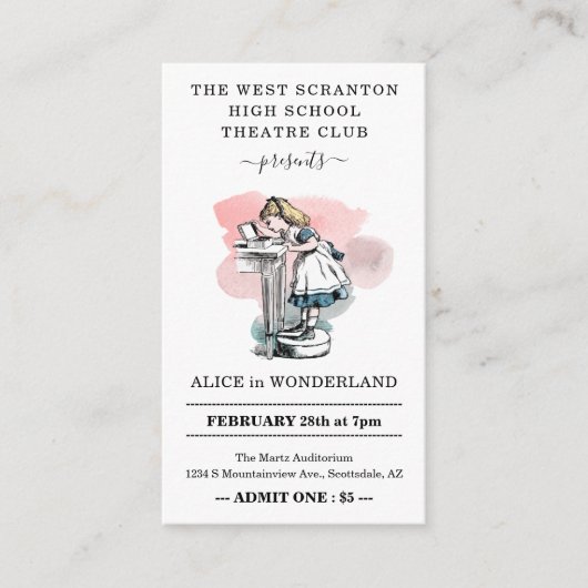 Carte D'accompagnement Billets d'entrée de pièce de théâtre - Taille Cart (Devant)