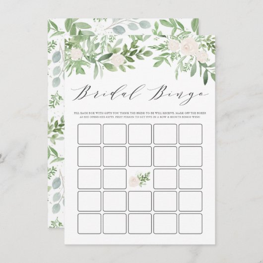 Carte D'accompagnement Bingo Fête des mariées de fleurs vertes et blanche (Devant / Derrière)