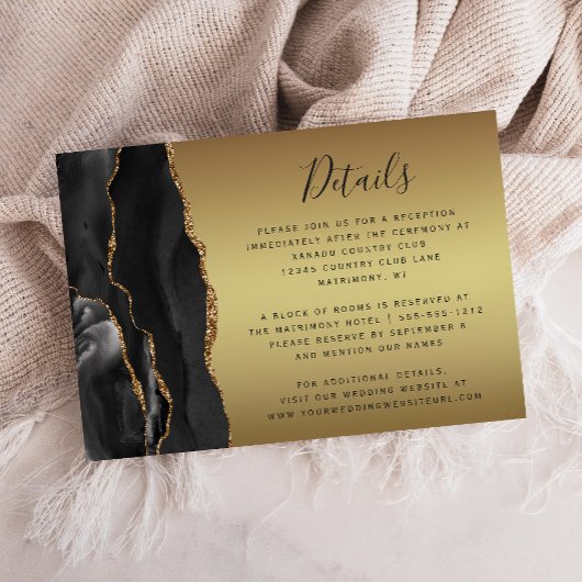 Carte D'accompagnement Black Agate Gold Ombre Script Wedding Details