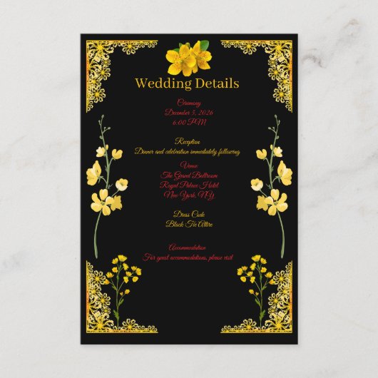 Carte D'accompagnement Black and Gold Wedding Enclosure Card (Devant)