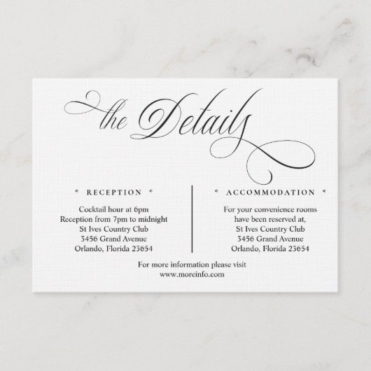 Carte D'accompagnement Black and White Script Details Enclosure Card (Devant)