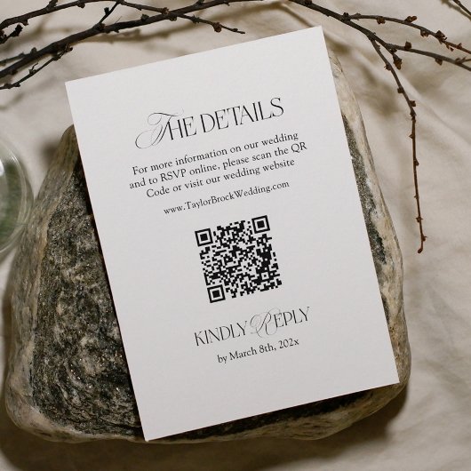 Carte D'accompagnement Black and White Wedding Details Qr Code