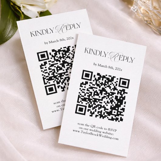 Carte D'accompagnement Black and White Wedding RSVP Qr Code Enclosure Car