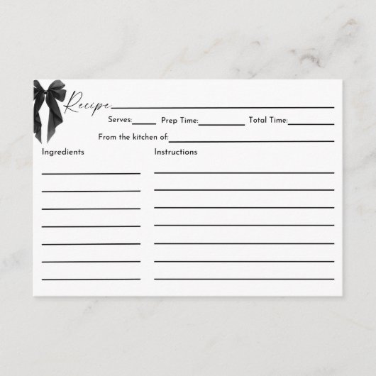 Carte D'accompagnement Black Bow Bridal Shower Recipe Card (Devant)