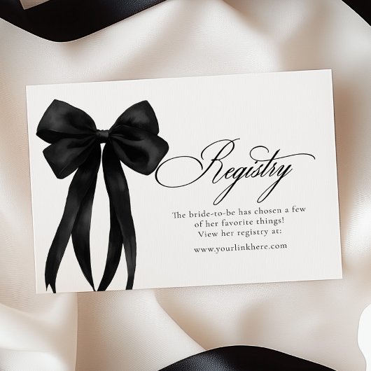 Carte D'accompagnement Black Bow Bridal Shower Registry 