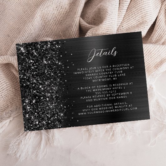 Carte D'accompagnement Black Brushed Metal Wedding Details 